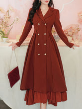 Load image into Gallery viewer, Grey Classic Vintage Lapel Double Layered Hem Swing Dress with Detachable Cape