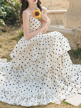Load image into Gallery viewer, Vintage White Polka Dots Spaghetti Strap Maxi Dress