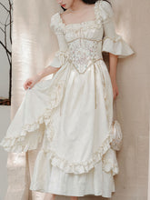 Load image into Gallery viewer, Victorian White Corset Midi Dress - French Rococo Angel Embroidery Ruffle Dress