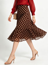 Load image into Gallery viewer, 1950s Vintage Red Chiffon Shirt &amp; Polka Dot Mermaid Midi Skirt Set