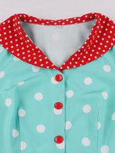 Load image into Gallery viewer, Turquoise Dot 50s Color-Blocking Dress with a Playful Contrast Collar