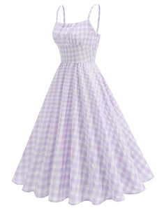 Blue And White Plaid Strap Classis Style 1950S Vintage Dress Set