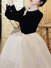 Load image into Gallery viewer, Ballet Sweet Pearl Collar Vintage Little Black And White Dress