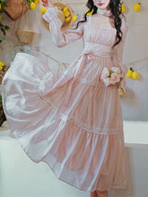 Load image into Gallery viewer, Pink Square Neck Lace Ruffle Vintage Fairy Dress