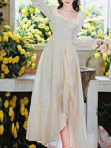 Apricot Square Neck Ruffle Corset Vintage Fairy Dress