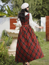 Load image into Gallery viewer, Red Tartan Wool Blend Jumper Dress with White Long Sleeve Blouse