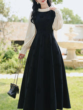 Load image into Gallery viewer, Black &amp; White Butterfly Embroidered Dress with Contrast Sleeves