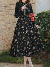 Load image into Gallery viewer, 1950S Vintage Black Embroidered Puffed Sleeve Shirt And Swing Skirt Set