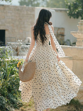 Load image into Gallery viewer, Vintage White Polka Dots Spaghetti Strap Maxi Dress