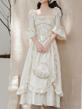 Load image into Gallery viewer, Victorian White Corset Midi Dress - French Rococo Angel Embroidery Ruffle Dress