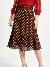 Load image into Gallery viewer, 1950s Vintage Red Chiffon Shirt &amp; Polka Dot Mermaid Midi Skirt Set