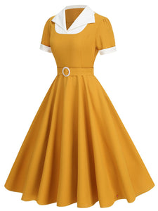Sweet Navy Sailor Collar Short Sleeve Swing Vintage Dress with Hat Set