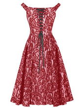 Load image into Gallery viewer, Red Lace Swing Dress with a Corset-Inspired Back