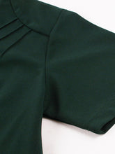 Load image into Gallery viewer, Dark Green Short Sleeve Vintage Dress with Waist Bow