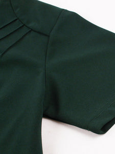 Dark Green Short Sleeve Vintage Dress with Waist Bow