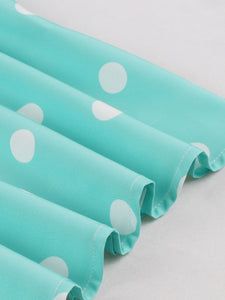 Turquoise Dot 50s Color-Blocking Dress with a Playful Contrast Collar