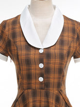 Load image into Gallery viewer, Orange Tartan Plaid Vintage Dress with a White Shawl Collar