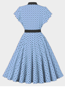 Butterflies Vintage Yellow Polka Dot Dress with a Bow-Tied Neckline