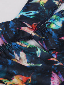 Sweet Navy Birds Printed Cotton 50s Flapper Dress