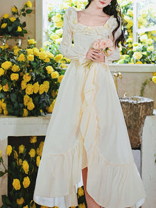 Apricot Square Neck Ruffle Corset Vintage Fairy Dress