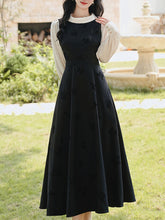 Load image into Gallery viewer, Black &amp; White Butterfly Embroidered Dress with Contrast Sleeves