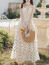 Load image into Gallery viewer, Vintage White Polka Dots Spaghetti Strap Maxi Dress