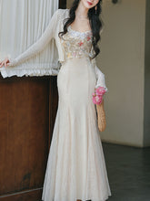 Load image into Gallery viewer, Vintage White Lace Spaghetti Strap Maxi Fish Tail Dress