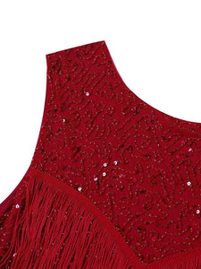 Wine Red Sexy Gatsby Glitter Fringe 1920s Flapper Dress