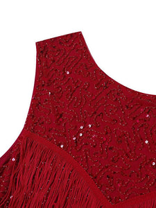 Wine Red Sexy Gatsby Glitter Fringe 1920s Flapper Dress Set