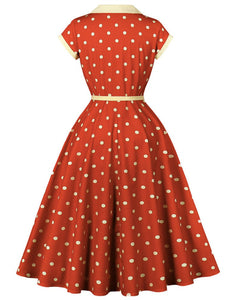 Sunny Dots Vintage Orange Full-Skirted Swing Dress with Headband