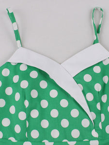 Green And White Plaid Spaghetti Straps Vintage 1950s Swing Dress