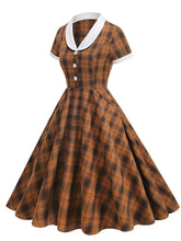 Load image into Gallery viewer, Orange Tartan Plaid Vintage Dress with a White Shawl Collar
