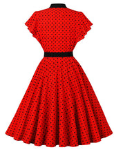 Load image into Gallery viewer, Butterflies Vintage Yellow Polka Dot Dress with a Bow-Tied Neckline