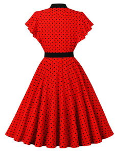 Butterflies Vintage Yellow Polka Dot Dress with a Bow-Tied Neckline