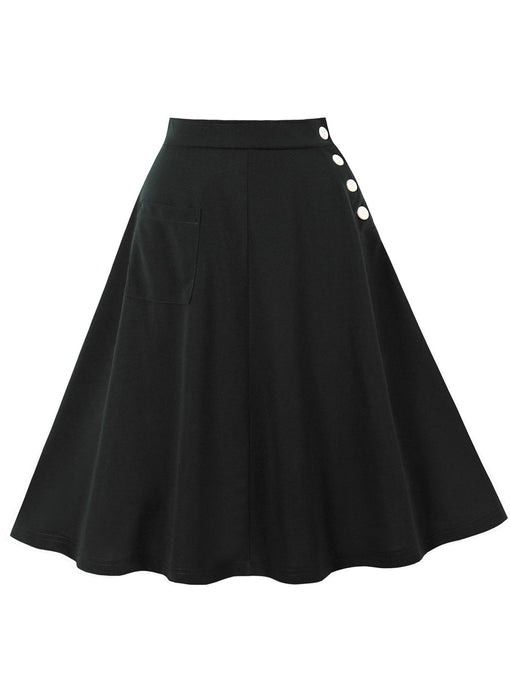 1950s Classic A-Line Skirt with Contrasting White Buttons