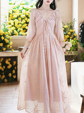 Load image into Gallery viewer, Pink V Neck Embroidered Vintage Fairy Dress