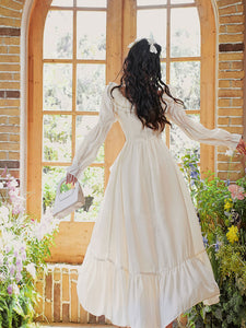 Apricot Square Neck Ruffle Corset Vintage Fairy Dress
