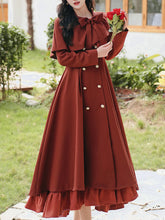 Load image into Gallery viewer, Grey Classic Vintage Lapel Double Layered Hem Swing Dress with Detachable Cape