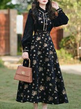 Load image into Gallery viewer, 1950S Vintage Black Embroidered Puffed Sleeve Shirt And Swing Skirt Set