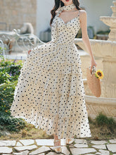 Load image into Gallery viewer, Vintage White Polka Dots Spaghetti Strap Maxi Dress