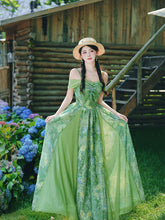 Load image into Gallery viewer, Forest Green Butterfly Print Lace Off-Shoulder Sweetheart Maxi Dress