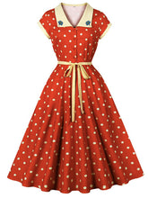 Load image into Gallery viewer, Sunny Dots Vintage Orange Full-Skirted Swing Dress with Headband