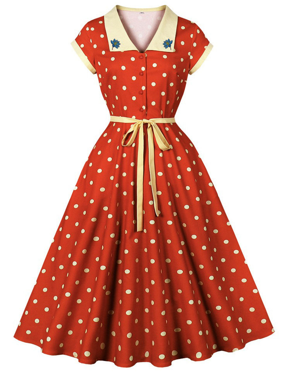 Sunny Dots Vintage Orange Full-Skirted Swing Dress with Headband