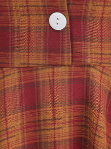 Orange Tartan Plaid Vintage Dress with a White Shawl Collar