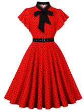 Load image into Gallery viewer, Butterflies Vintage Yellow Polka Dot Dress with a Bow-Tied Neckline
