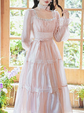 Load image into Gallery viewer, Pink Square Neck Lace Ruffle Vintage Fairy Dress