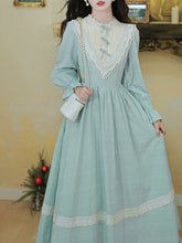 Load image into Gallery viewer, Blue Lace Ruffles Edwardian Revival Dress