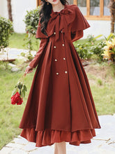 Load image into Gallery viewer, Grey Classic Vintage Lapel Double Layered Hem Swing Dress with Detachable Cape