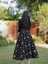 Load image into Gallery viewer, 1950S Vintage Black Embroidered Puffed Sleeve Shirt And Swing Skirt Set