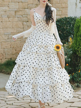 Load image into Gallery viewer, Vintage White Polka Dots Spaghetti Strap Maxi Dress